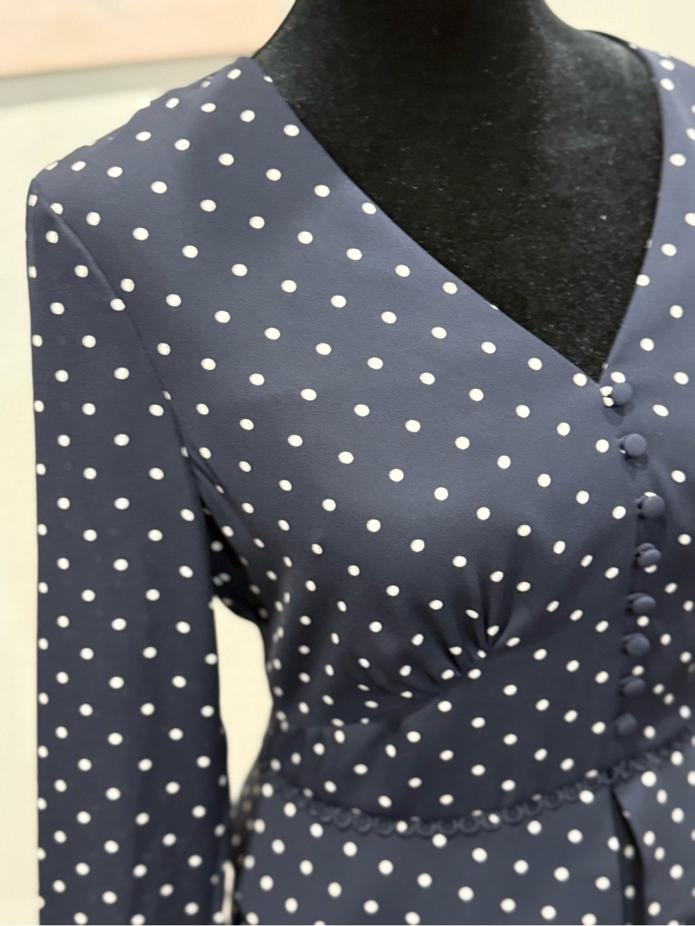 LK Bennett Navy and White Polka Dot Long Sleeve Maxi Dress